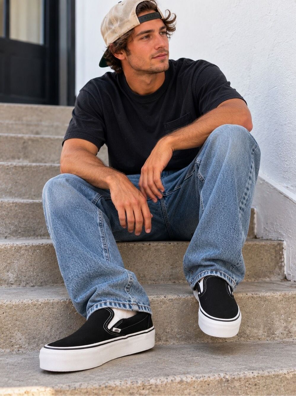 Vans Classic Slip On Platform Black Sneakers Men’s Size 8.5 Skate Shoes